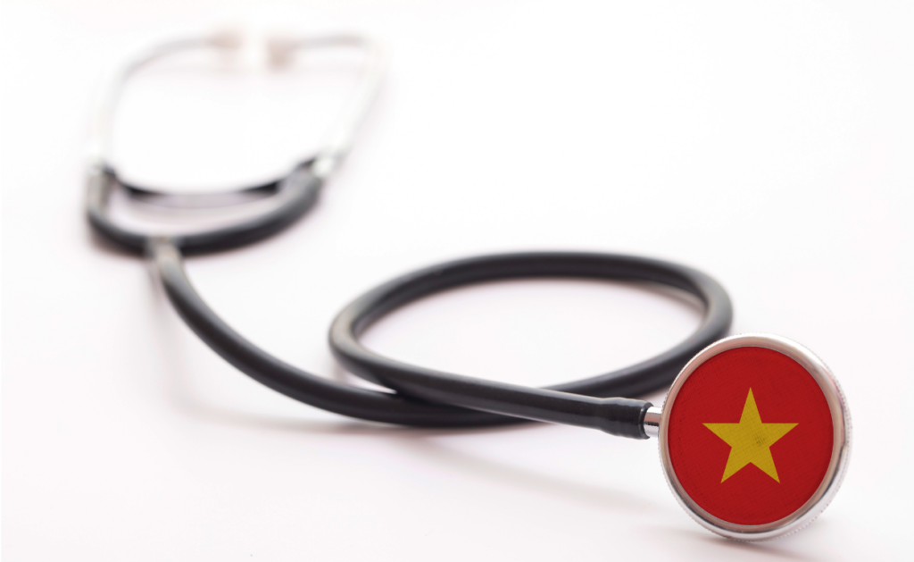 A medical stethoscope featuring the Vietnam flag, symbolizing the professional healthcare standards for cosmetic surgery in Vietnam.